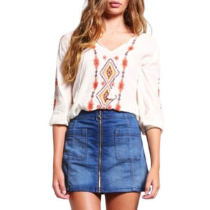 HOLLISTER ZIP FRONT PATCH FRONT POCKETS A-LINE DENIM MINI SKIRT BLUE SIZE 27 EUC